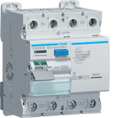 Дифференциальный автомат Hager CDB663E 4P 10кА 63A 30мА B - 1