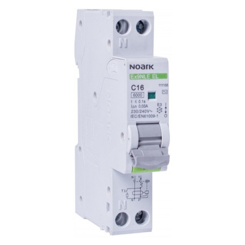 Дифавтомат NOARK Ex9NLE EL 1P+N C16 6кА C 16А 30мА AC (111155) - 1