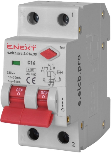 Вимикач диференційного струму E.Next e.elcb.pro.2.C16.30 1Р+N 16А C 30мА (p0620002) - 1