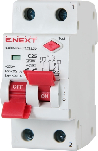 Вимикач диференційного струму E.Next e.elcb.stand.2.C25.30 1Р+N 25А C 30мА (p0620007) - 1