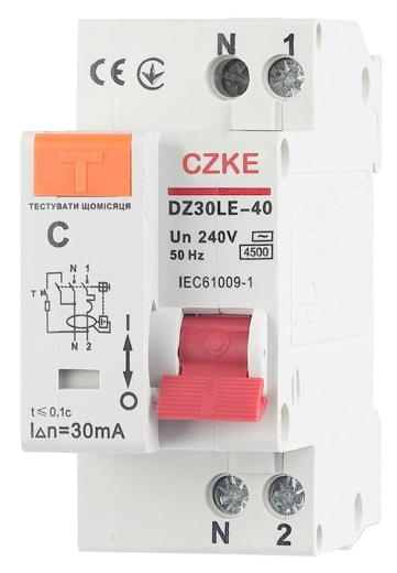 Диференційний вимикач CNC DZ30LE-40 25A 1Р+N 4,5кА 30мА (Б00029031) - 1