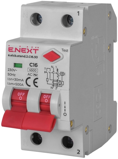 Вимикач диференційного струму E.Next e.elcb.stand.2.C16.30 1Р+N 16А C 30мА (p0620006) - 1