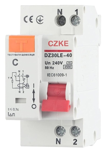 Дифференциальный выключатель CNC DZ30LE-40 20A 1Р+N 4,5кА 10мА (Б00029024) - 1