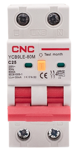 Диференційний вимикач CNC YCB9LE-80M C25А 1Р+N 6кА 30мА (Б00044015) - 2