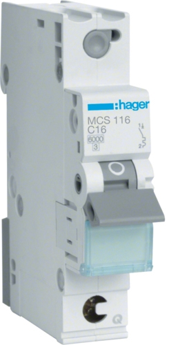 Автоматичний вимикач Hager MCS116 QC 6кА C 16A 1P - 1