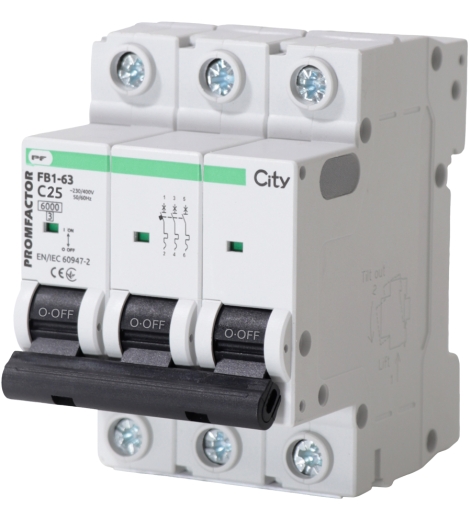Автомат захисту мережі Promfactor CITY FB1-63 3P C 25A 6кА (FB1CI3025) - 1