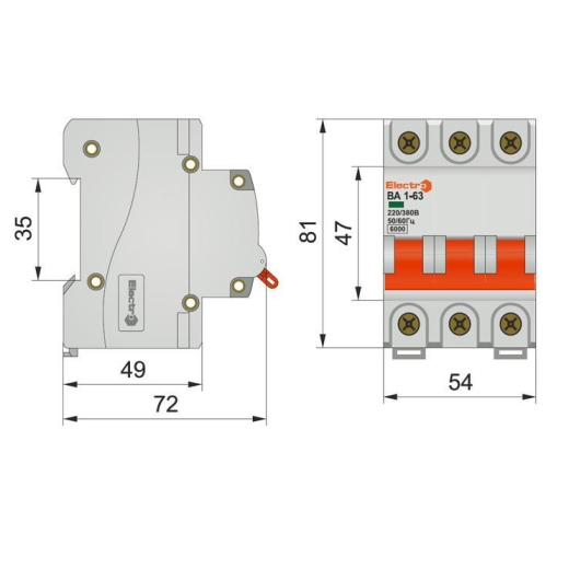 Автоматический выключатель ElectrO 60VA63C3016 ВА1-63 3P 16А 6кА C - 3
