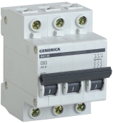 Автоматичний вимикач Generica MVA25-3-063-C ВА47-29 63А 4,5кА C